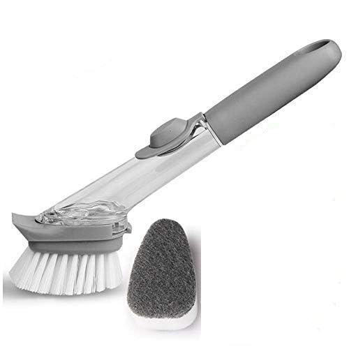 NINZA Kitchen Usable Long Handle Sponge with White Wok | Decontamination Cleaning Scrubber Dish Bowl Washing Sponge with Refill | Dish Wand Brush Set