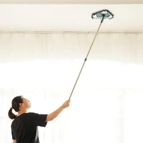 NINZA Alloy Steel Microfiber Triangle Shape Mop Telescopic Handle Flexible Fan Mop&Easy Cleaning Home Kitchen Car Ceiling&Office Fan Cleaning Brush MopRotatable Flat Floor Mop