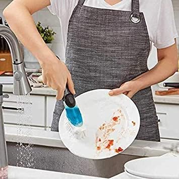 NINZA Kitchen Usable Long Handle Sponge with White Wok | Decontamination Cleaning Scrubber Dish Bowl Washing Sponge with Refill | Dish Wand Brush Set