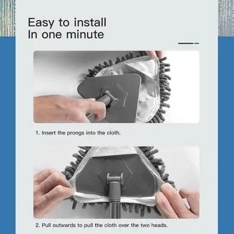 NINZA Alloy Steel Microfiber Triangle Shape Mop Telescopic Handle Flexible Fan Mop&Easy Cleaning Home Kitchen Car Ceiling&Office Fan Cleaning Brush MopRotatable Flat Floor Mop
