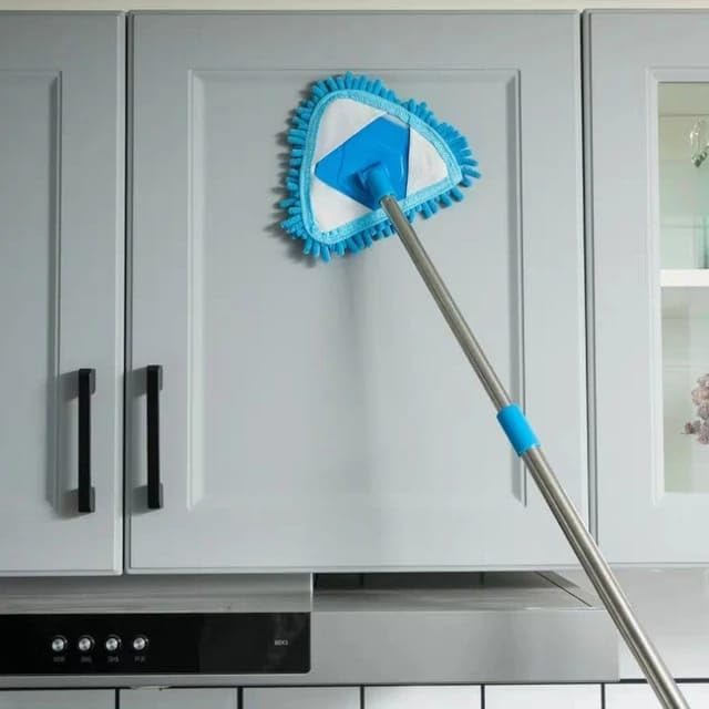 NINZA Alloy Steel Microfiber Triangle Shape Mop Telescopic Handle Flexible Fan Mop&Easy Cleaning Home Kitchen Car Ceiling&Office Fan Cleaning Brush MopRotatable Flat Floor Mop