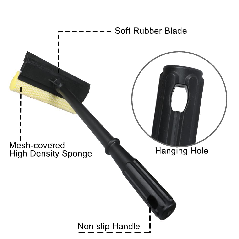 NINZA 2 in 1 Car Window Squeegee Cleaner with Long Handle, Window Glass Wiper, Car, Outdoor High Window Cleaning, Sponge Washing Squeegee for Kitchen Platform