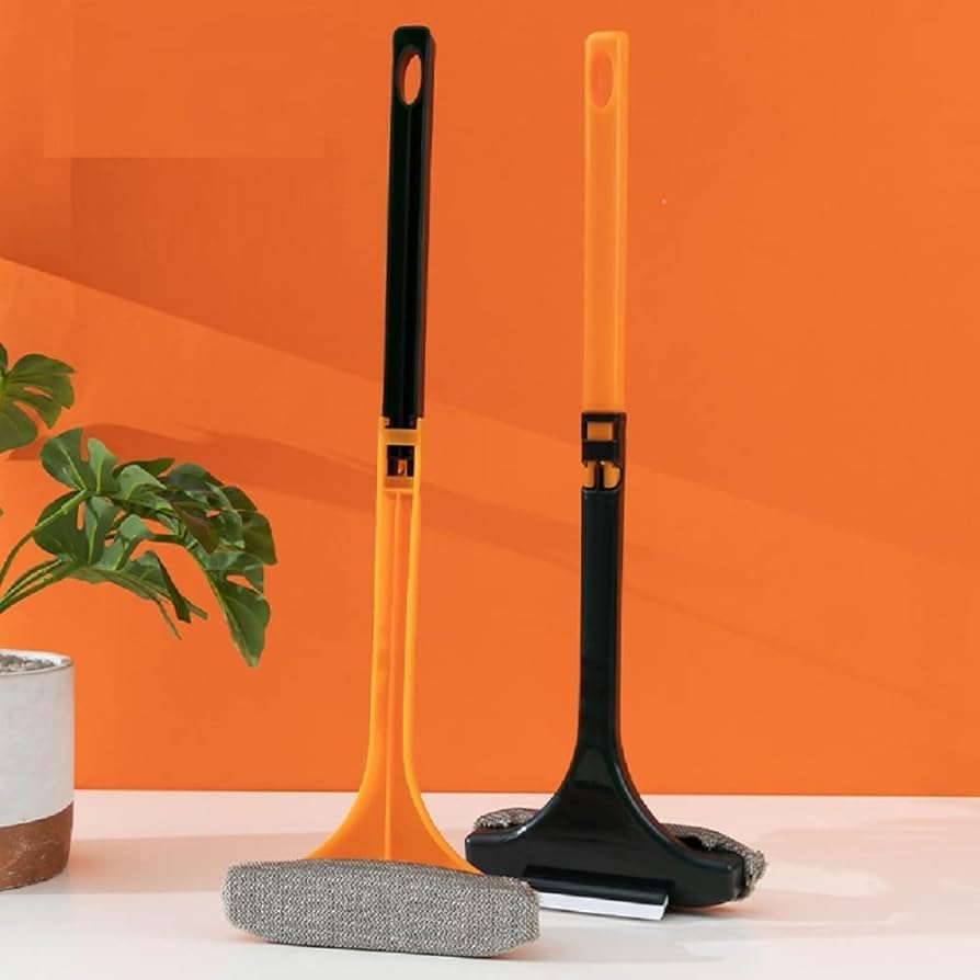 NINZA 2 in 1 Mesh & Glass Cleaning Brush with Extended Handle & Wiper, 3x3 Inch, Window Cleaning Brush, Multicolour