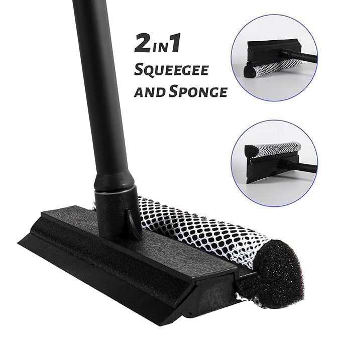 High Cleaning Dual Side Blade Rubber & Sponge with Extendable Handle Long & Short Pole Car Wiper Home Cleaning Brush with Long-Reach Handle Cleaning All Purpose for Glass Wiper Outdoor(Set of 1)
