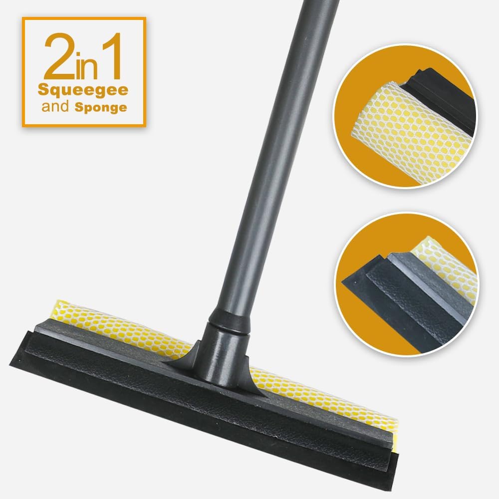 NINZA 2 in 1 Car Window Squeegee Cleaner with Long Handle, Window Glass Wiper, Car, Outdoor High Window Cleaning, Sponge Washing Squeegee for Kitchen Platform
