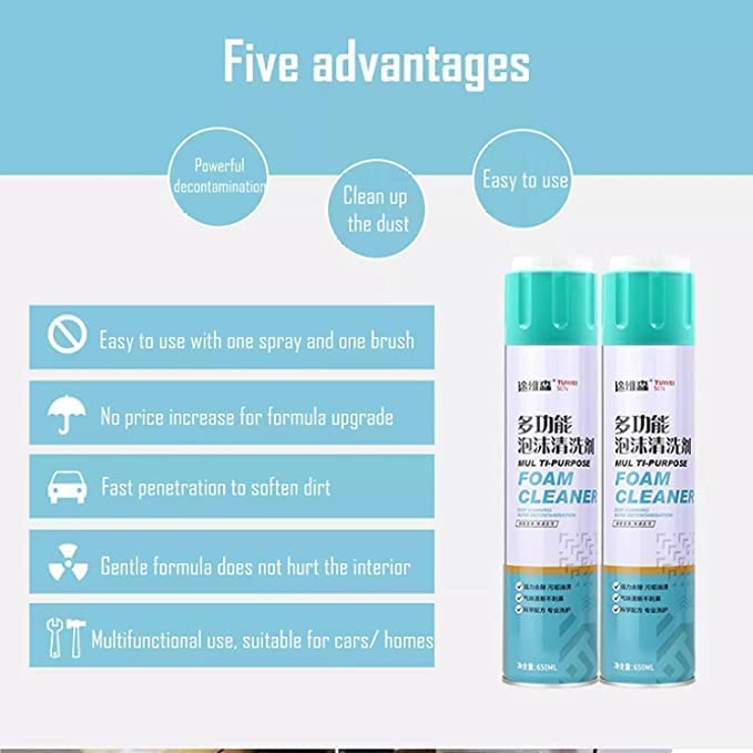 NINZA Multipurpose Foam Cleaner Spray, Car Seat/Exterior & Interior, Shoes, Sofa Cleaning Spray (650ml) - Pack of 1