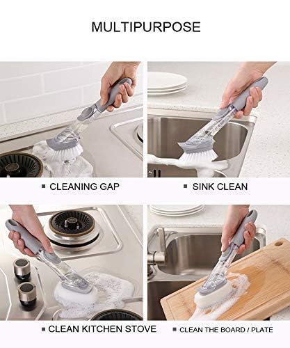 NINZA Kitchen Usable Long Handle Sponge with White Wok | Decontamination Cleaning Scrubber Dish Bowl Washing Sponge with Refill | Dish Wand Brush Set