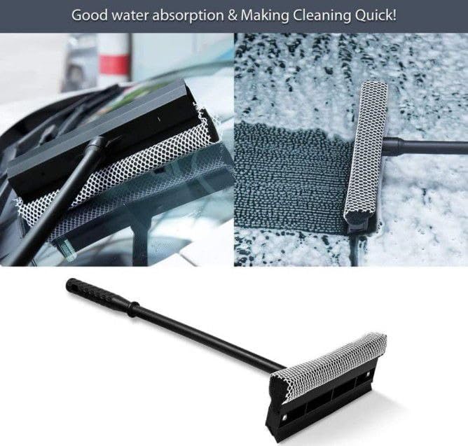 High Cleaning Dual Side Blade Rubber & Sponge with Extendable Handle Long & Short Pole Car Wiper Home Cleaning Brush with Long-Reach Handle Cleaning All Purpose for Glass Wiper Outdoor(Set of 1)