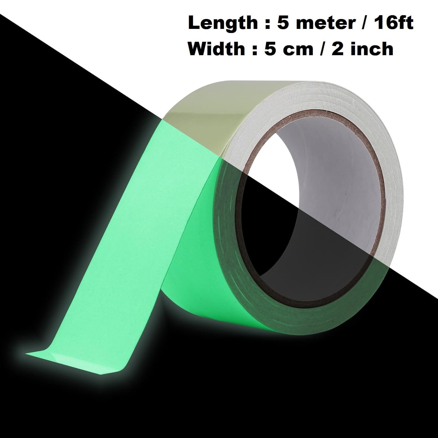 NINZA Night Glow in Dark Adhesive Tape 5 cm X 5 Meters Waterproof Auto Night Glow Radium Tape, Luminous Tape, Tape for Stairs - Green