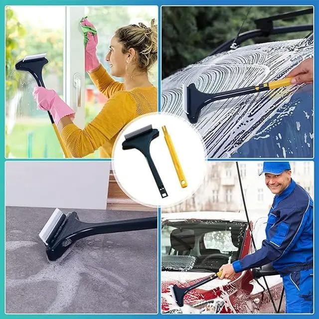 NINZA 2 in 1 Mesh & Glass Cleaning Brush with Extended Handle & Wiper, 3x3 Inch, Window Cleaning Brush, Multicolour