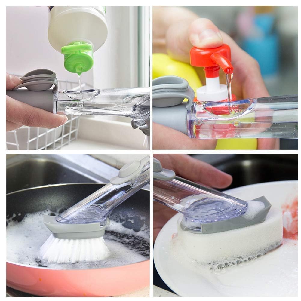 NINZA Kitchen Usable Long Handle Sponge with White Wok | Decontamination Cleaning Scrubber Dish Bowl Washing Sponge with Refill | Dish Wand Brush Set
