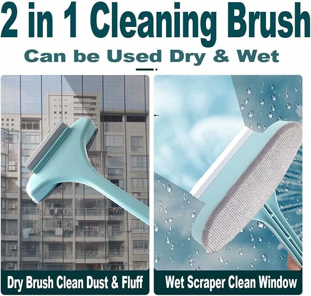 NINZA Multifunctional Screen Brush 2 in 1 Mesh Cleaning Brush & Wiper with Extended Handle Window Cleaning Brush Net Cleaner Double-Sided Window Cleaner Window Mesh Cleaner, Multi Color