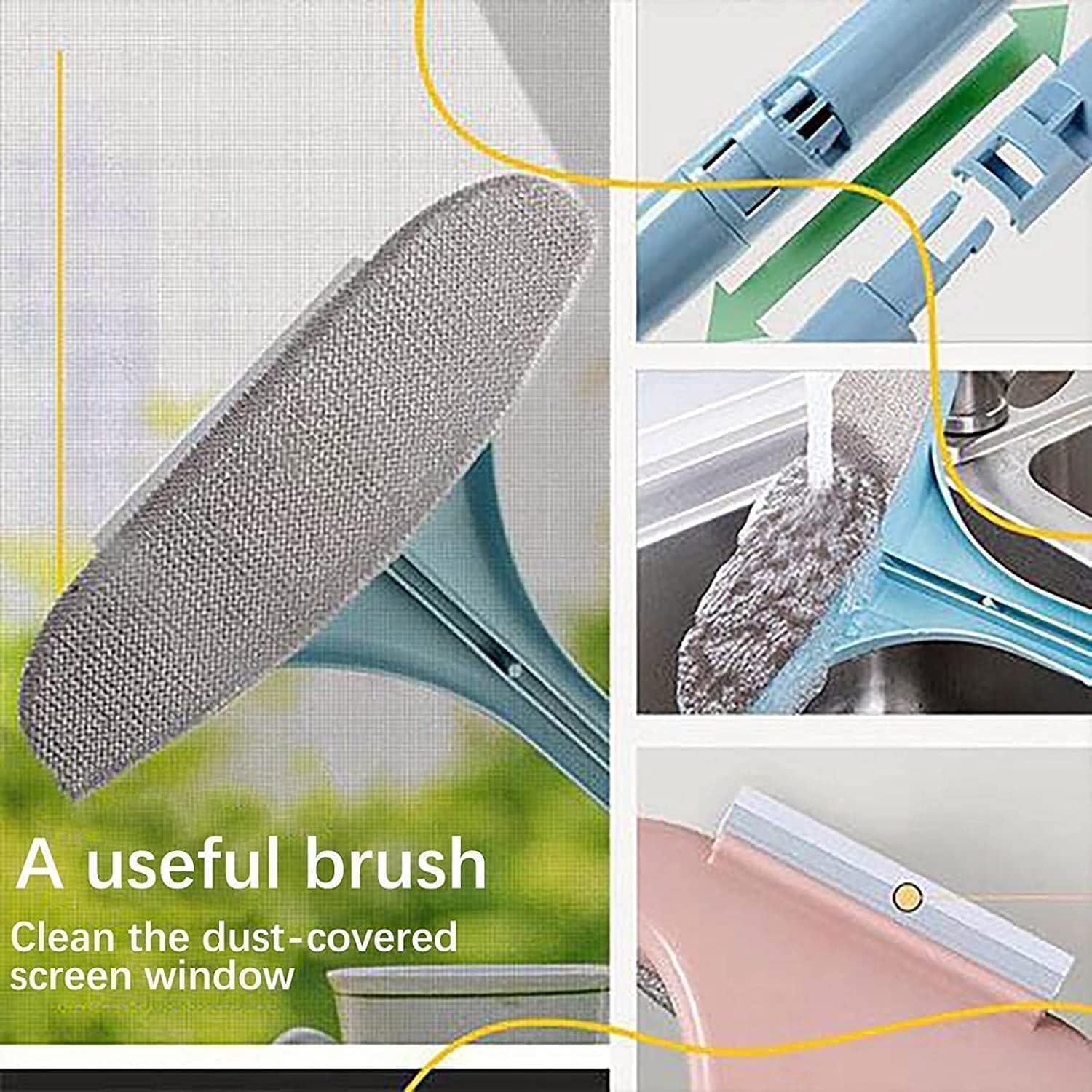 NINZA Multifunctional Screen Brush 2 in 1 Mesh Cleaning Brush & Wiper with Extended Handle Window Cleaning Brush Net Cleaner Double-Sided Window Cleaner Window Mesh Cleaner, Multi Color