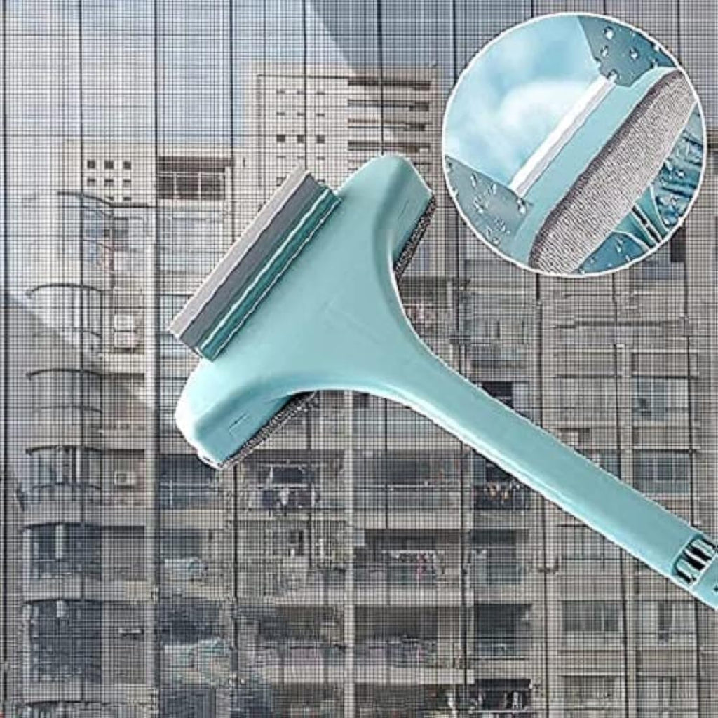 NINZA Multifunctional Screen Brush 2 in 1 Mesh Cleaning Brush & Wiper with Extended Handle Window Cleaning Brush Net Cleaner Double-Sided Window Cleaner Window Mesh Cleaner, Multi Color